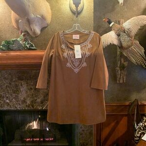 Bliss Boutique Brown Dress with Embroidery - NWT-size small - suede like fabric